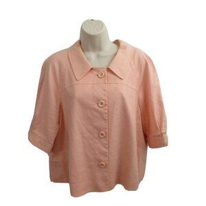 Antonio Melani Blazer Jacket Sz 14 Linen Blend Peach Cropped Fully Lined Collar